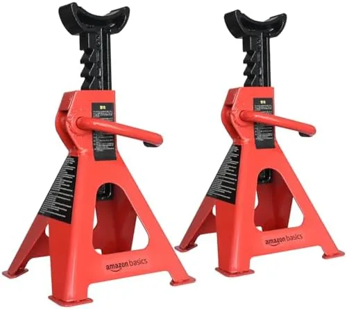 amazon basics steel jack auto stands 3 ton 27 metric ton capacity easy to use adjustable height 6000 lb 1 pair black and redfor sedans and urban suvs