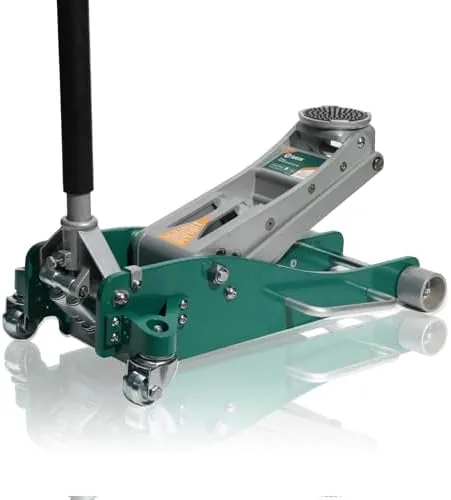 sata 3 ton 6600 lb aluminum floor jack low profile design with dual piston rapid lift pump tested for 15x overload for ultimate safety 30 lighter than steel model